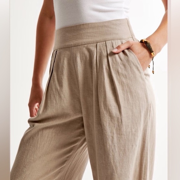 NWT Abercrombie Linen Blend Ultra Wide Leg Pants High Rise Elastic Waist Medium - Picture 3 of 11